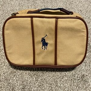 VINTAGE POLO RALPH LAUREN CANVAS TOILETRY BAG WITH LEATHER TRIM